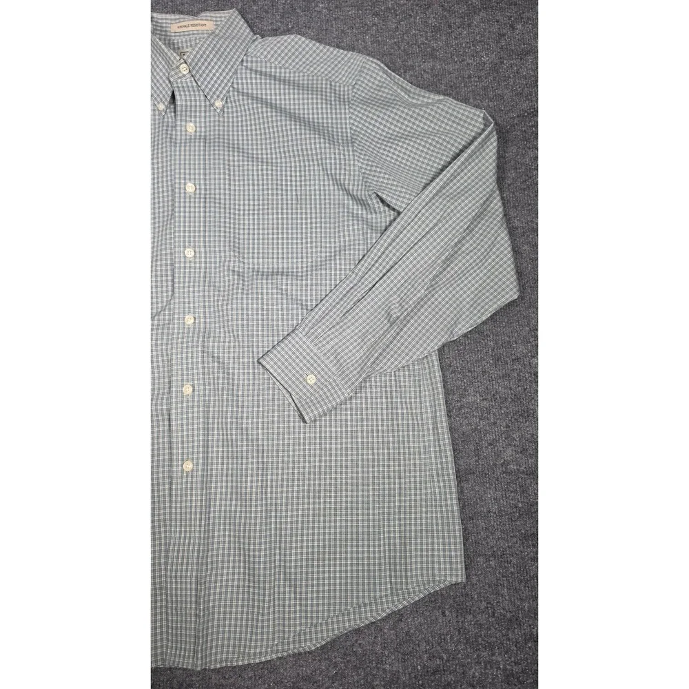 LL Bean Mens Wrinkle Resistant Button Down Shirt‎ Green Blue Check M-Reg 0WT48